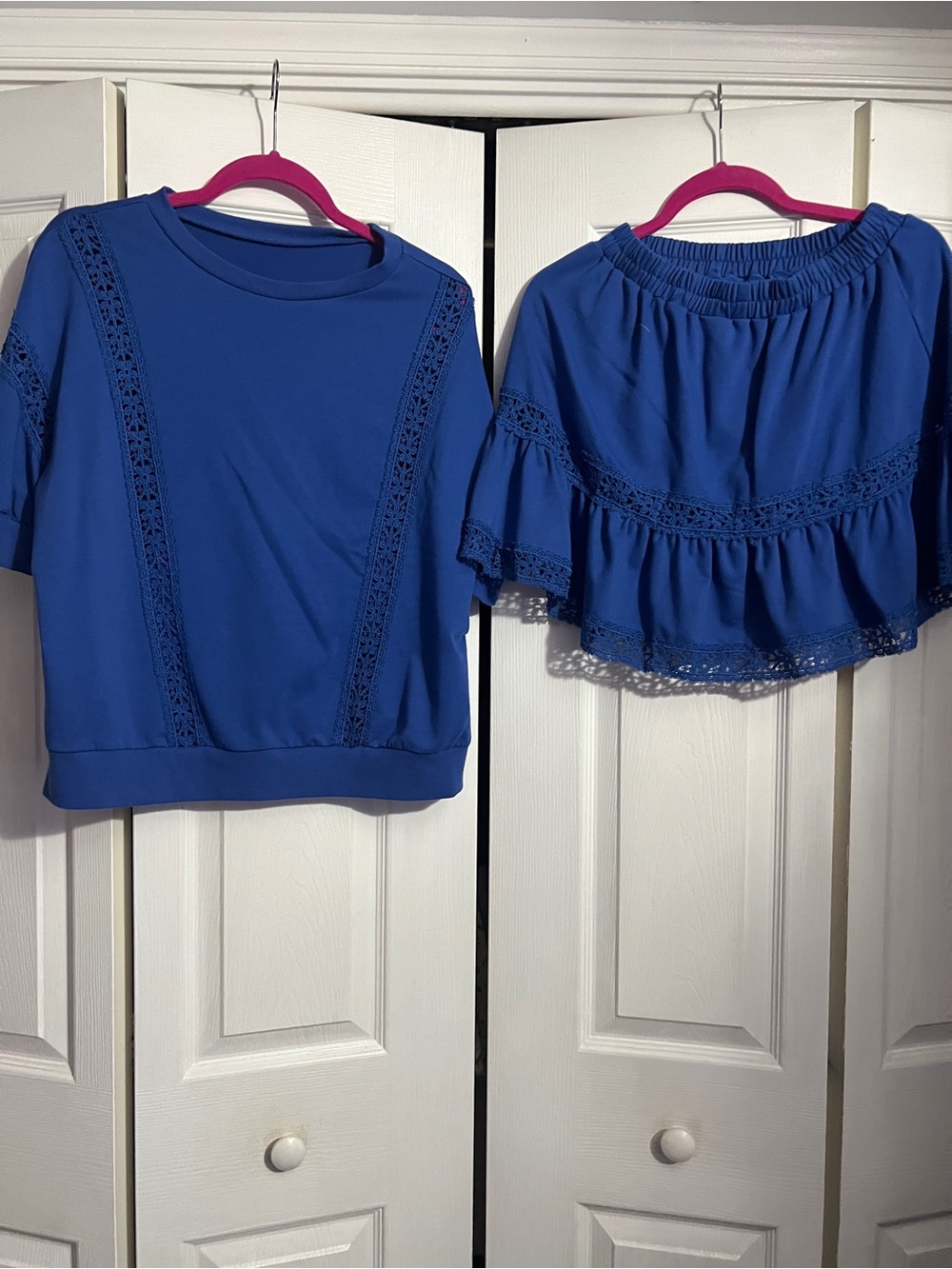 Royal Blue Lace Trim Two-Piece Set - Top & Skirt